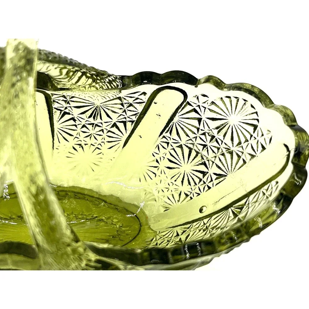 Fenton Art Glass Colonial Green Glass‎ Basket American Classic Twig Handle EUC